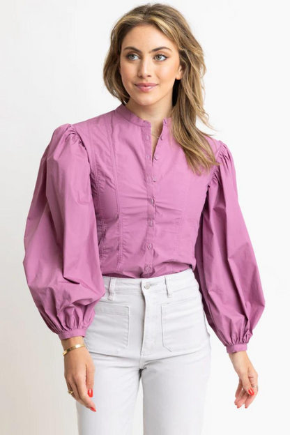 L/S Button Front Poplin Top