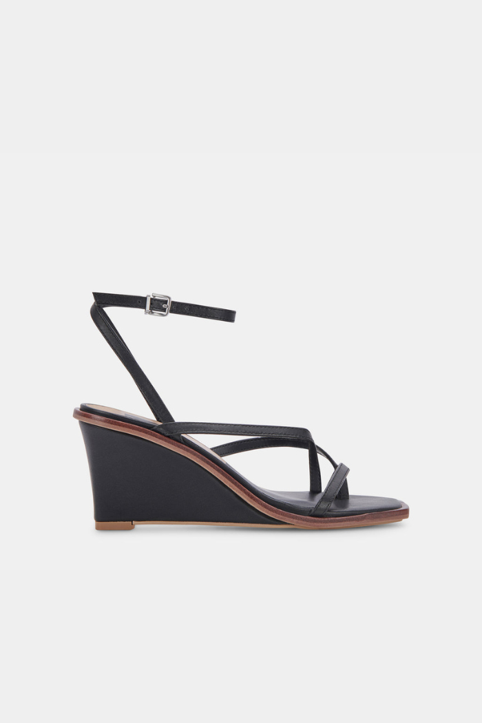 Gemini Wedges - Black Leather