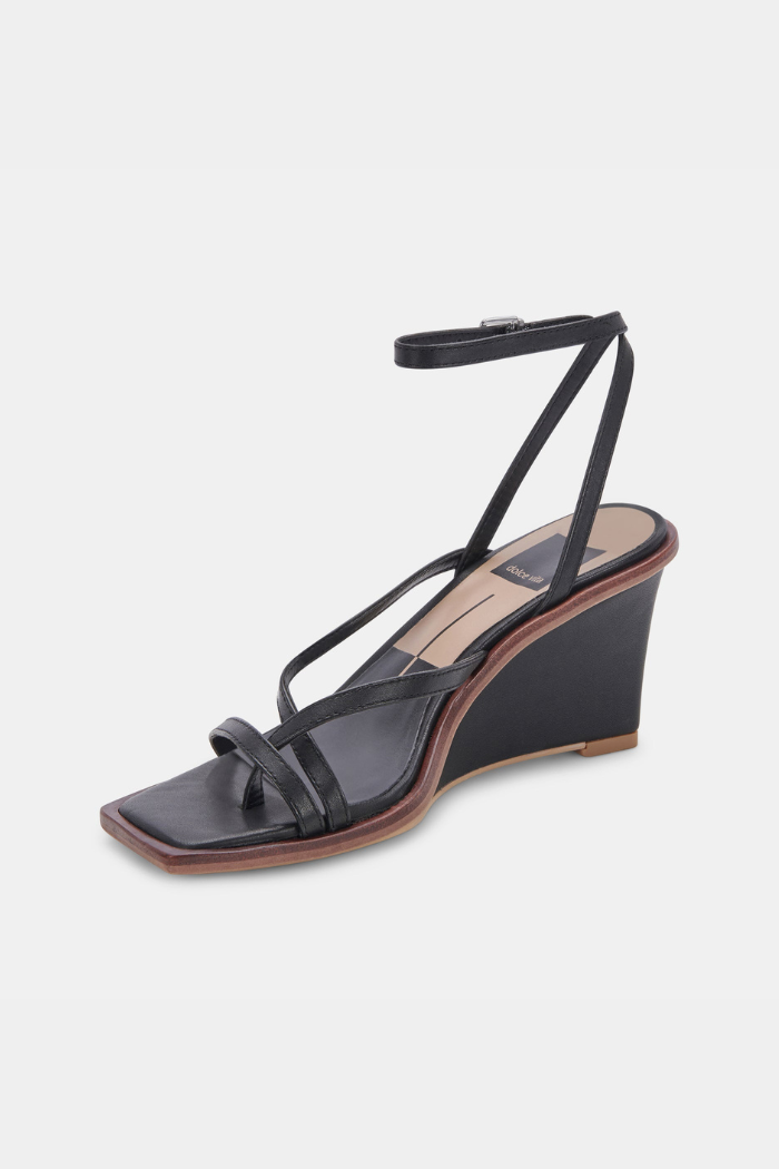Gemini Wedges - Black Leather