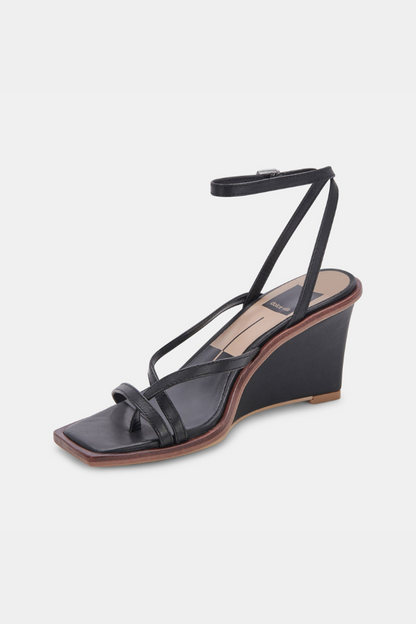 Gemini Wedges - Black Leather