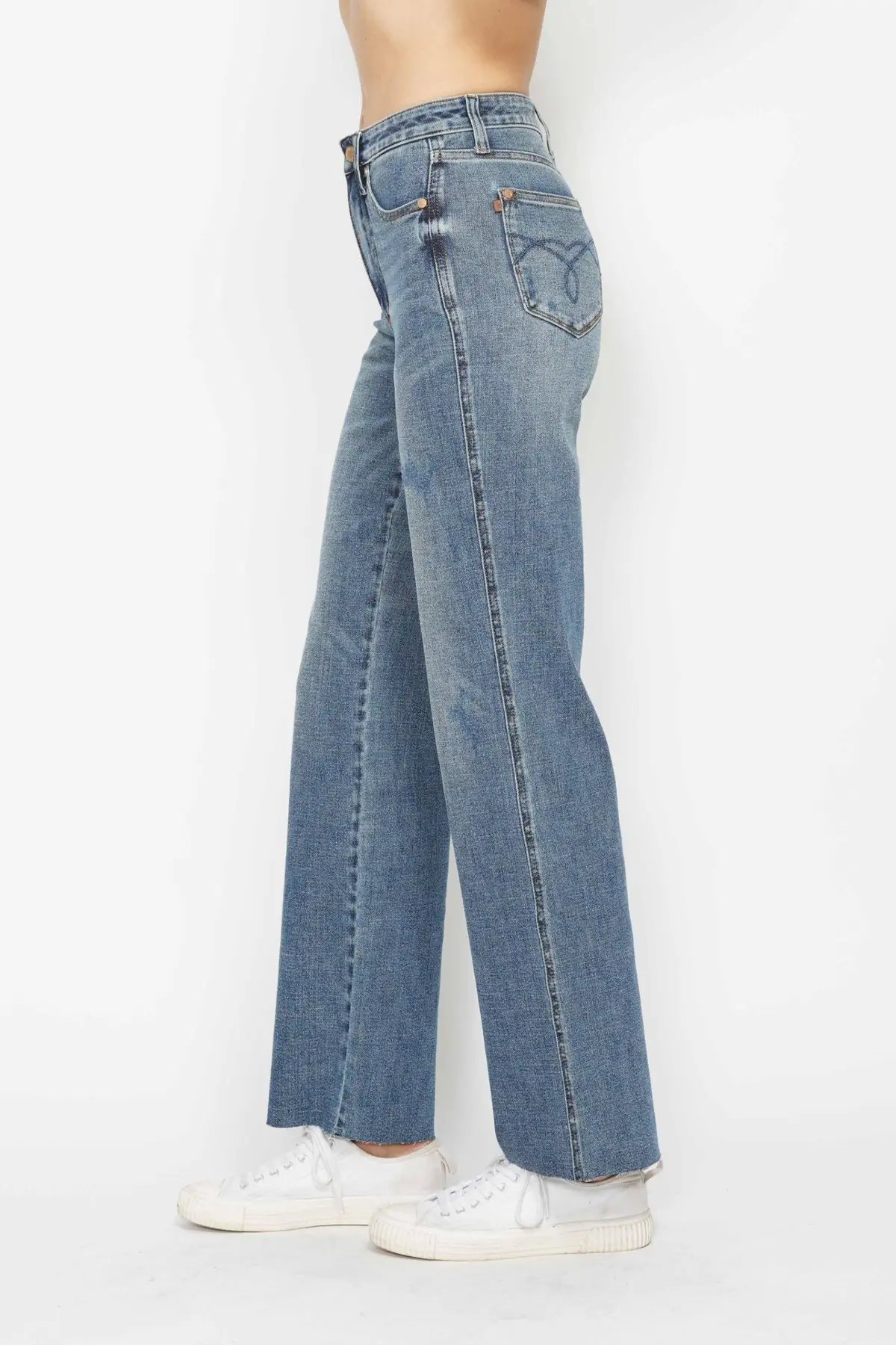 HI WAIST TUMMY CONTROL CUT RAW HEM STRAIGHT JEANS