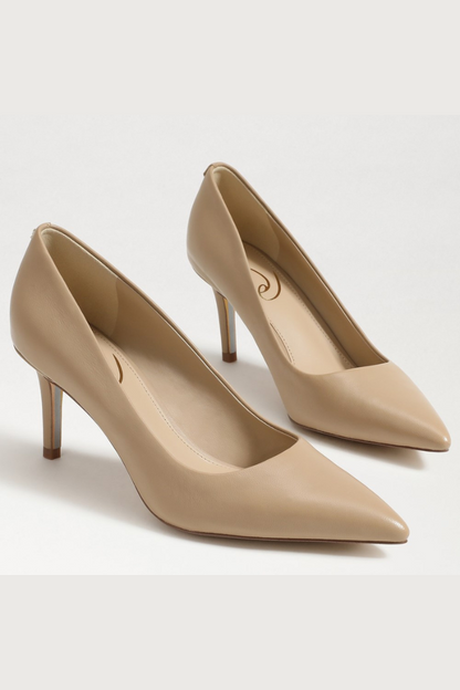 Vienna Pointed Toe Heel - Beige Leather