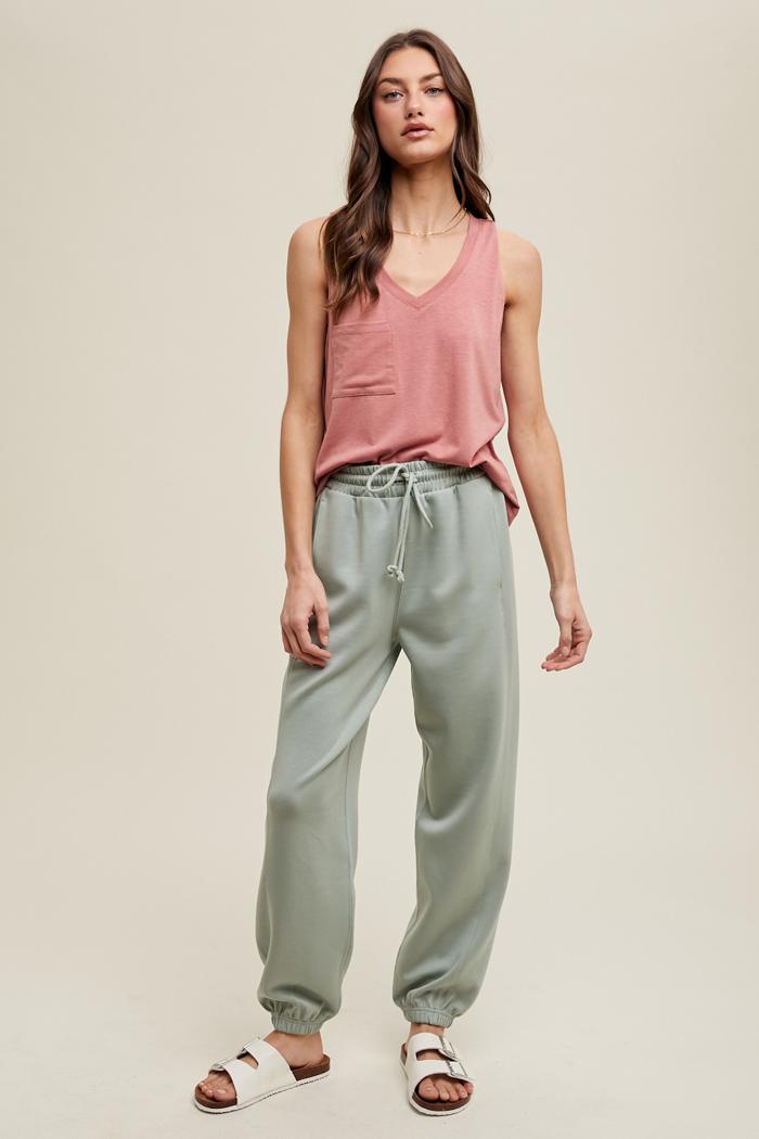 SLUB KNIT RELAXED CROP TANK WITH POCKET