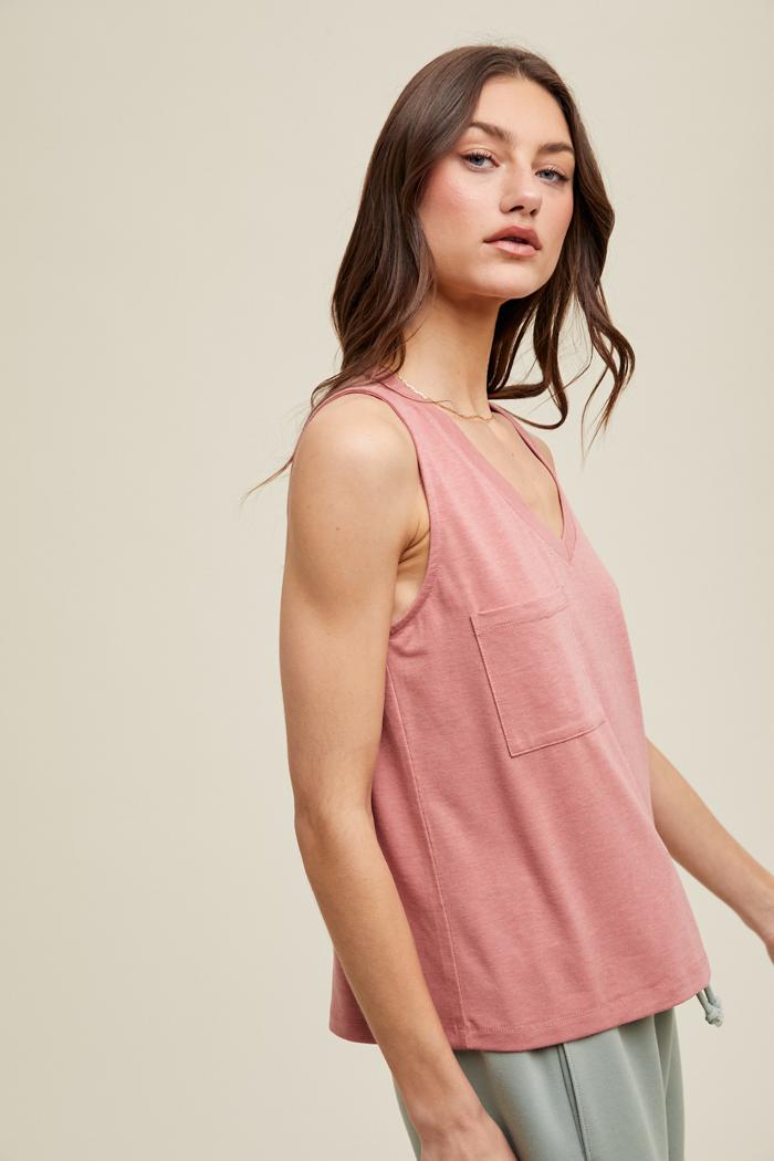SLUB KNIT RELAXED CROP TANK WITH POCKET