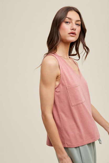 SLUB KNIT RELAXED CROP TANK WITH POCKET
