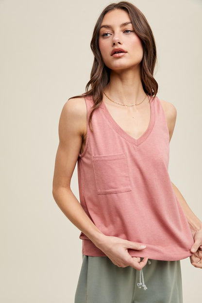 SLUB KNIT RELAXED CROP TANK WITH POCKET