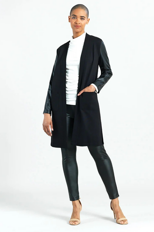 Ponte Knit Liquid Leather Sleeve Cardigan