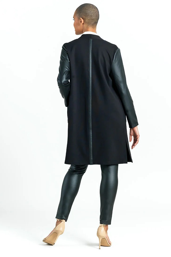 Ponte Knit Liquid Leather Sleeve Cardigan