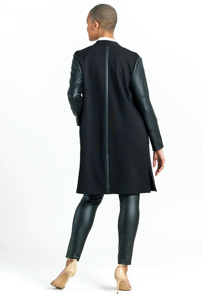Ponte Knit Liquid Leather Sleeve Cardigan