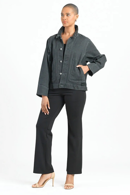 Denim mixed media button front jacket