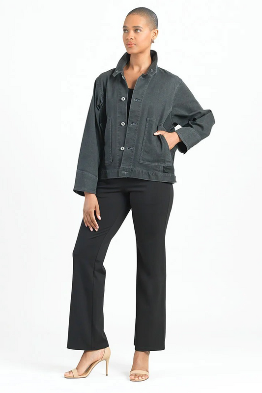 Denim mixed media button front jacket