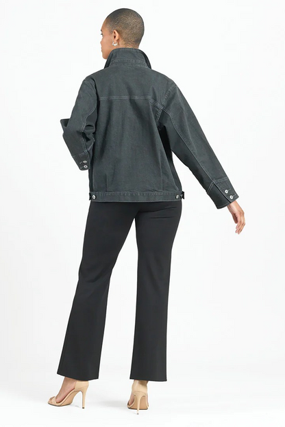 Denim mixed media button front jacket