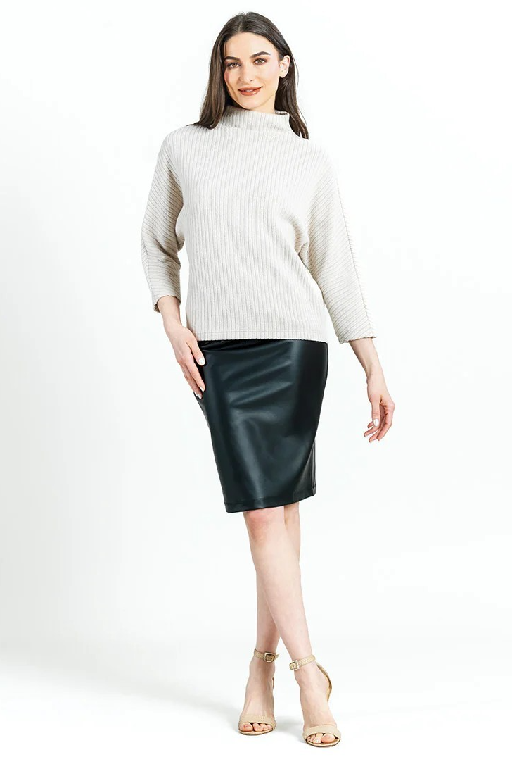 Ribbed Funnel Neck Loose Modern Soft Sweater