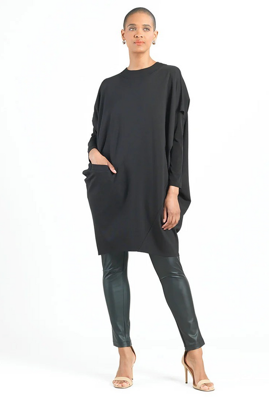 Rayon knit architectural cut tunic with pocket detail