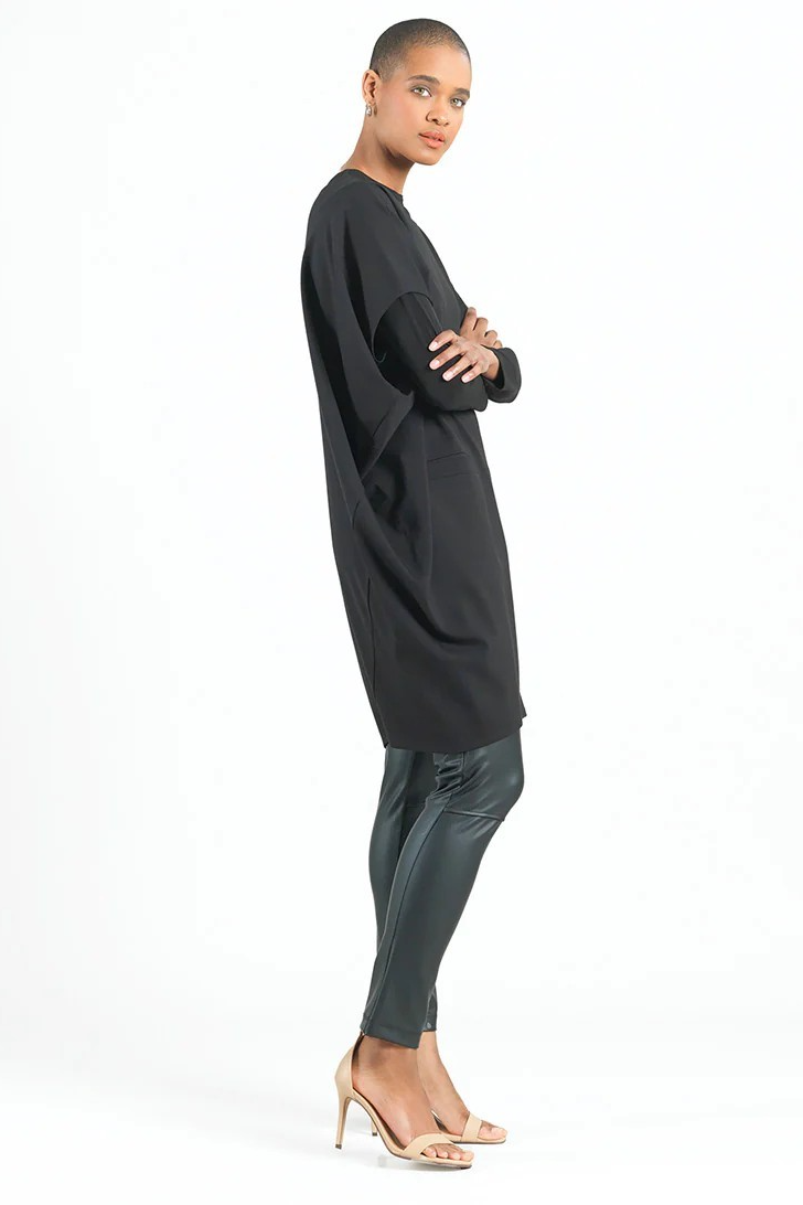 Rayon knit architectural cut tunic with pocket detail