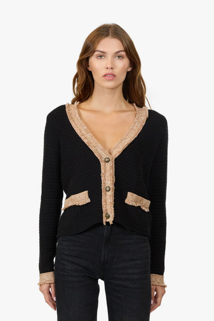 Fringed Trimmed V-Neck Jacket Sweater