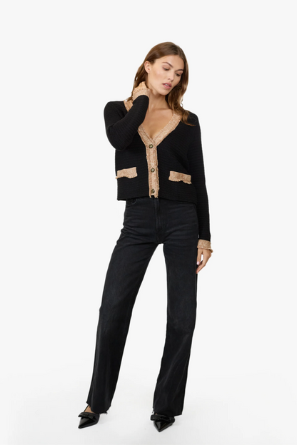 Fringed Trimmed V-Neck Jacket Sweater