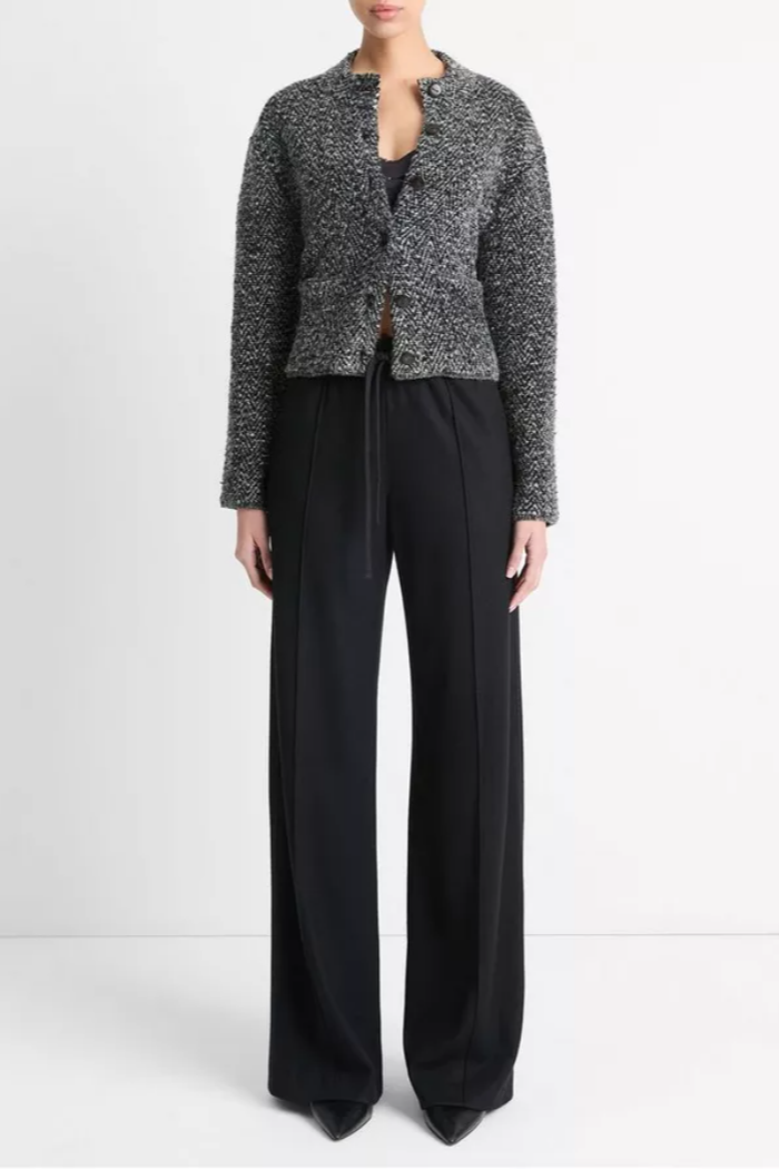 Herringbone Wool-Blend Cardigan Jacket