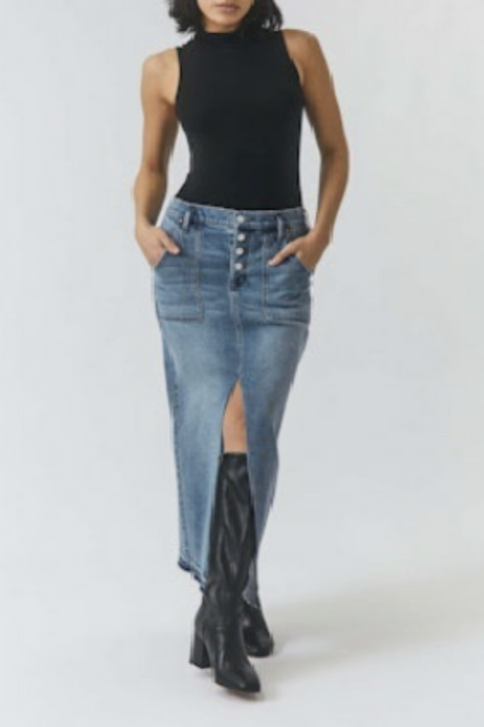 Carol Exposed Button Denim Skirt
