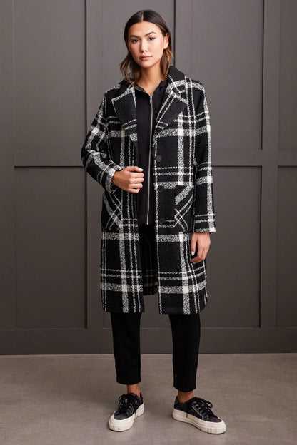 BOUCLE PLAID DUSTER COAT