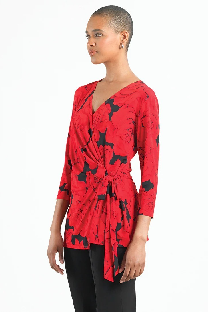 Rose Print V-neck tunic with side tie detail