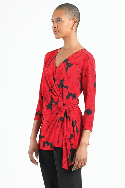 Rose Print V-neck tunic with side tie detail