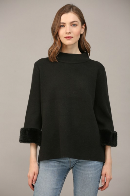 Fur Trim Mock Neck