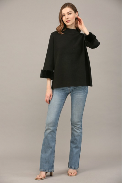 Fur Trim Mock Neck