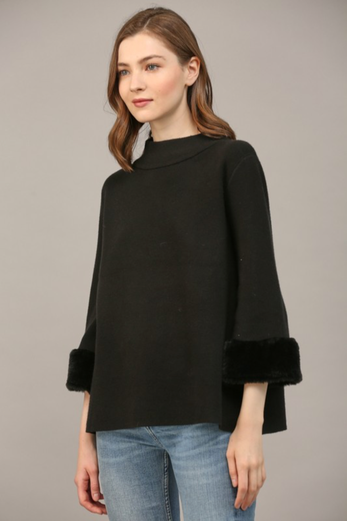 Fur Trim Mock Neck