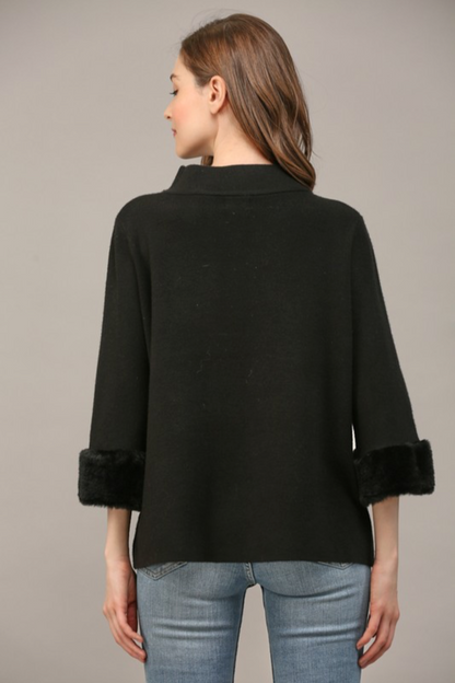 Fur Trim Mock Neck