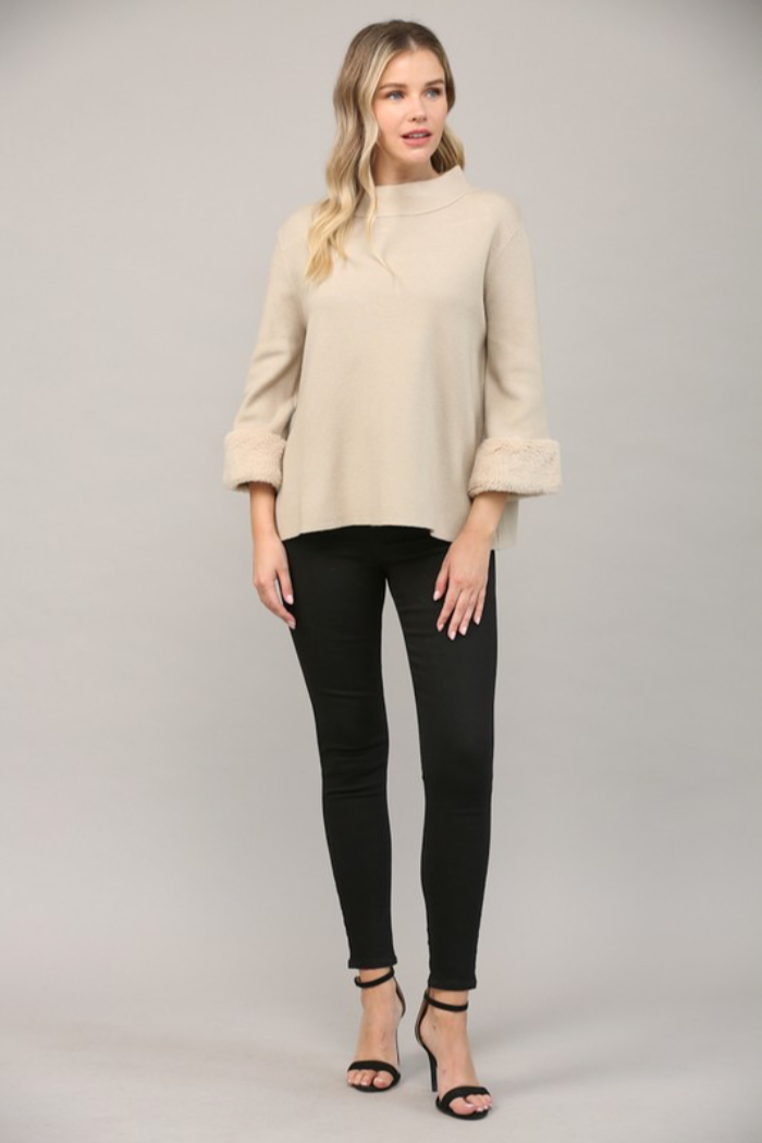 Fur Trim Mock Neck