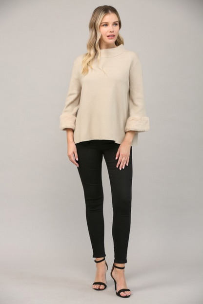 Fur Trim Mock Neck