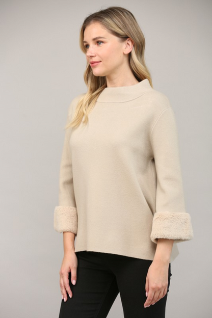 Fur Trim Mock Neck