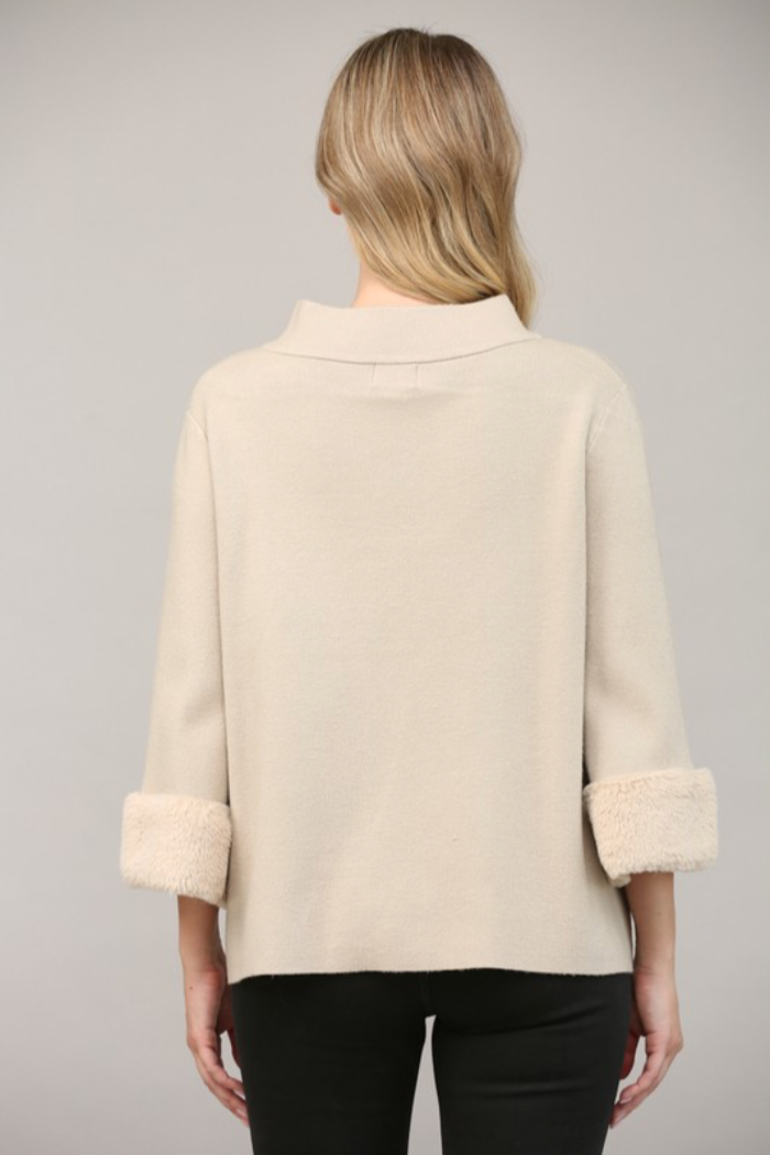 Fur Trim Mock Neck