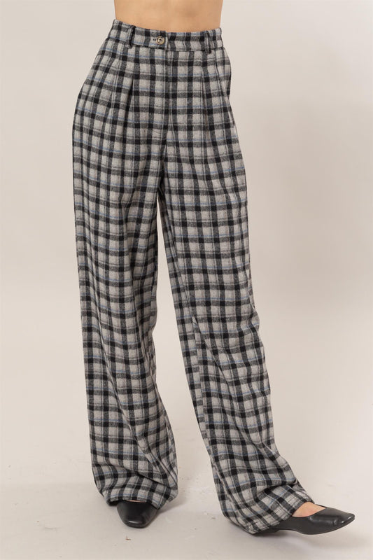 Easily Adored High Waist Plaid Wide Leg Pants