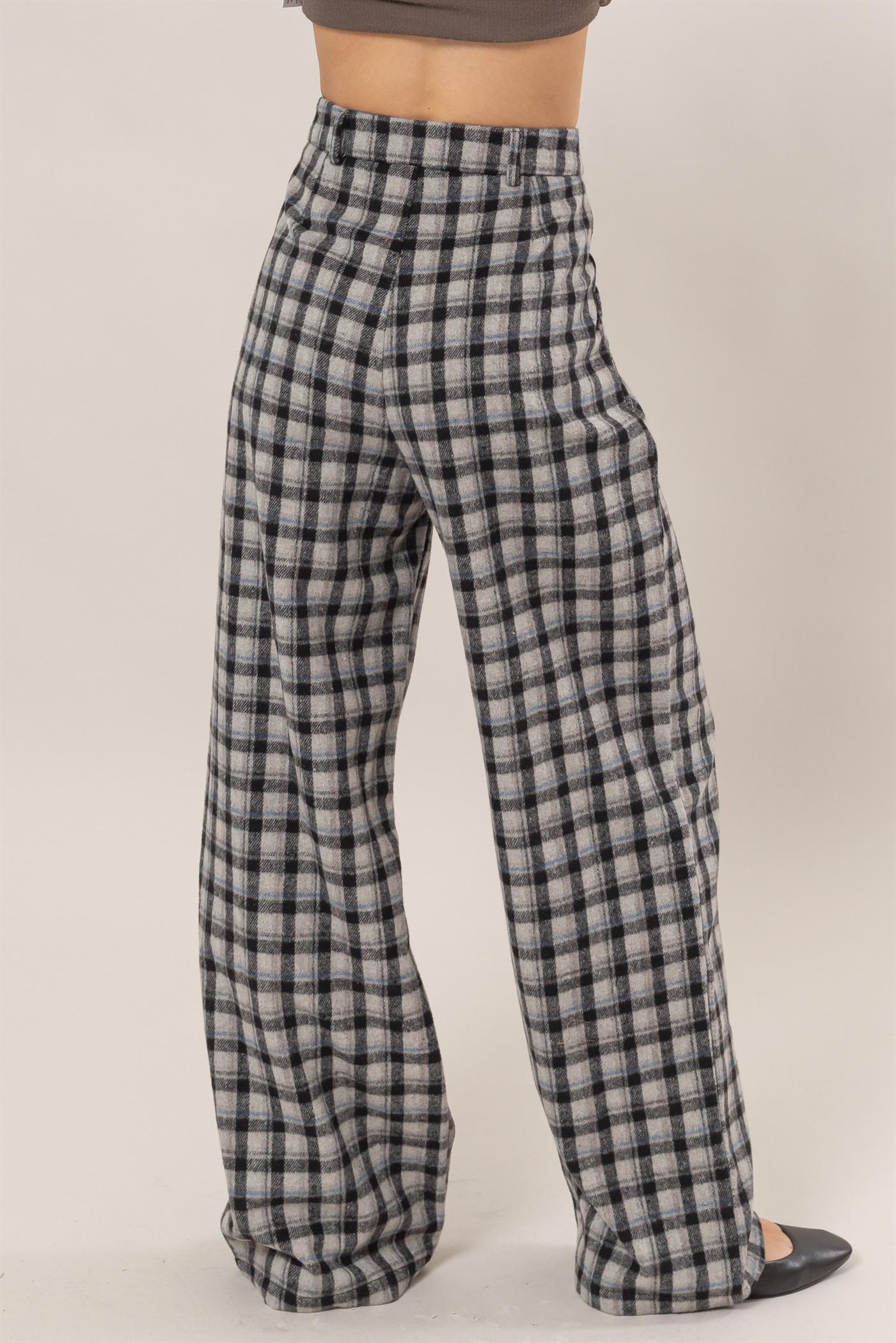 Easily Adored High Waist Plaid Wide Leg Pants