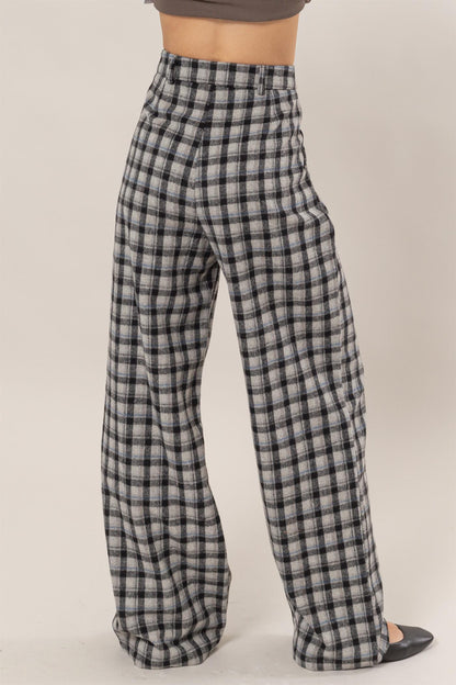 Easily Adored High Waist Plaid Wide Leg Pants