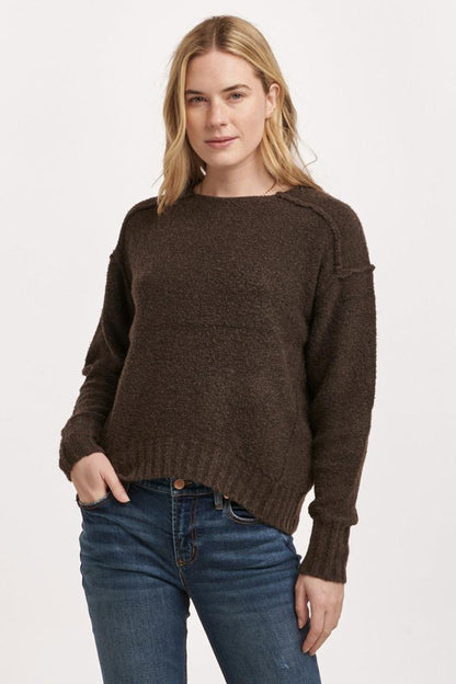 Jenna Raw Detail Long Sleeve Relaxed Fit Sweater Dark Chocolate