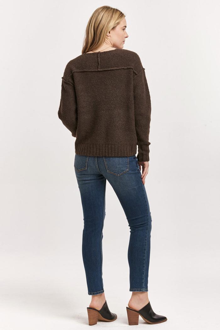 Jenna Raw Detail Long Sleeve Relaxed Fit Sweater Dark Chocolate