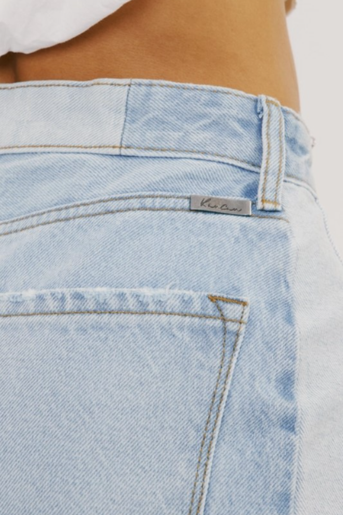 Midi High Rise Denim Contrast Skirt