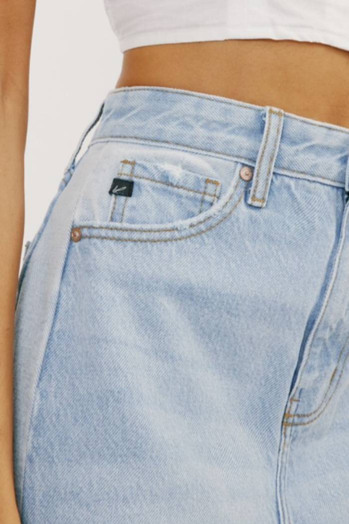 Midi High Rise Denim Contrast Skirt