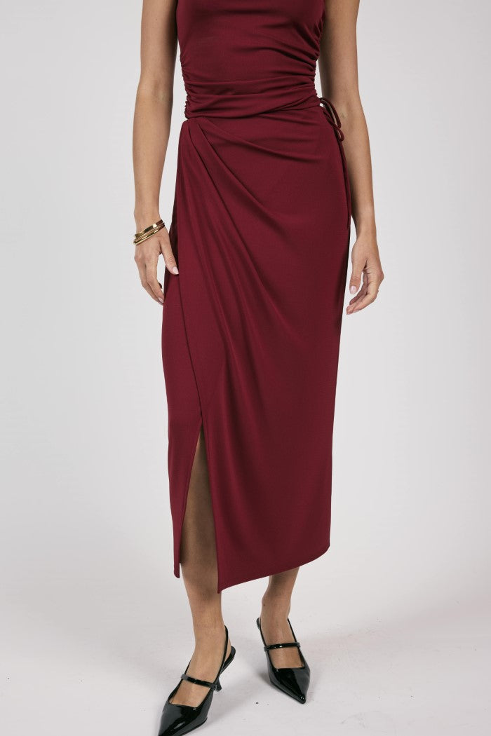 Fiery Spirit Pleateed Overlap Knit Midi Skirt
