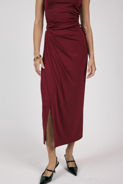 Fiery Spirit Pleateed Overlap Knit Midi Skirt