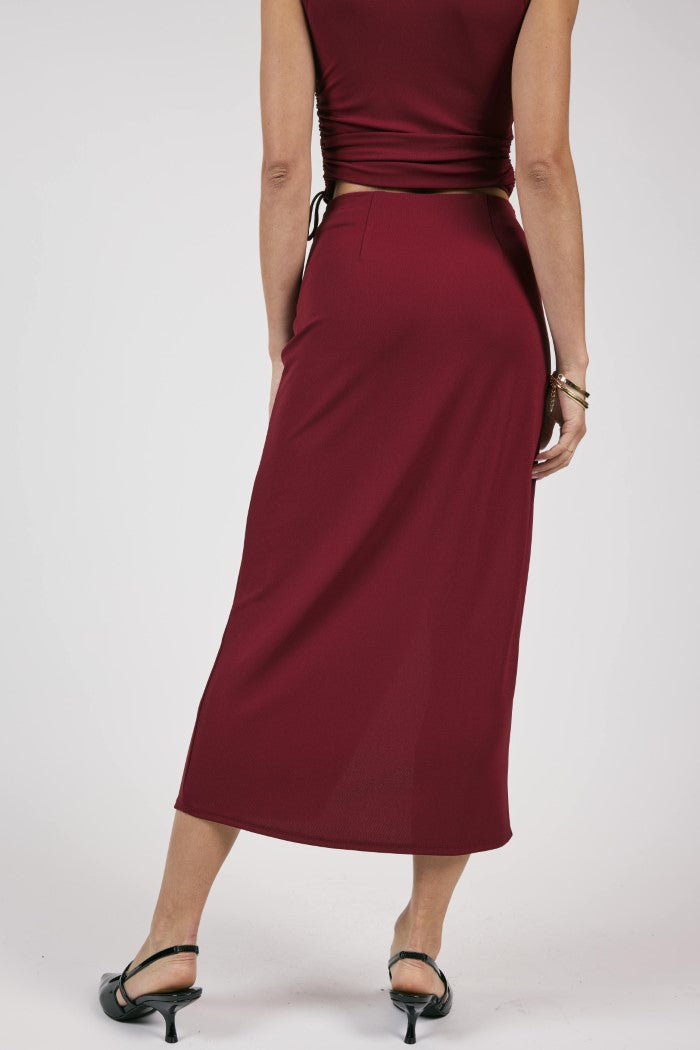 Fiery Spirit Pleateed Overlap Knit Midi Skirt