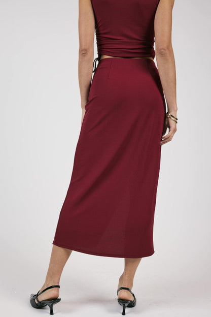 Fiery Spirit Pleateed Overlap Knit Midi Skirt