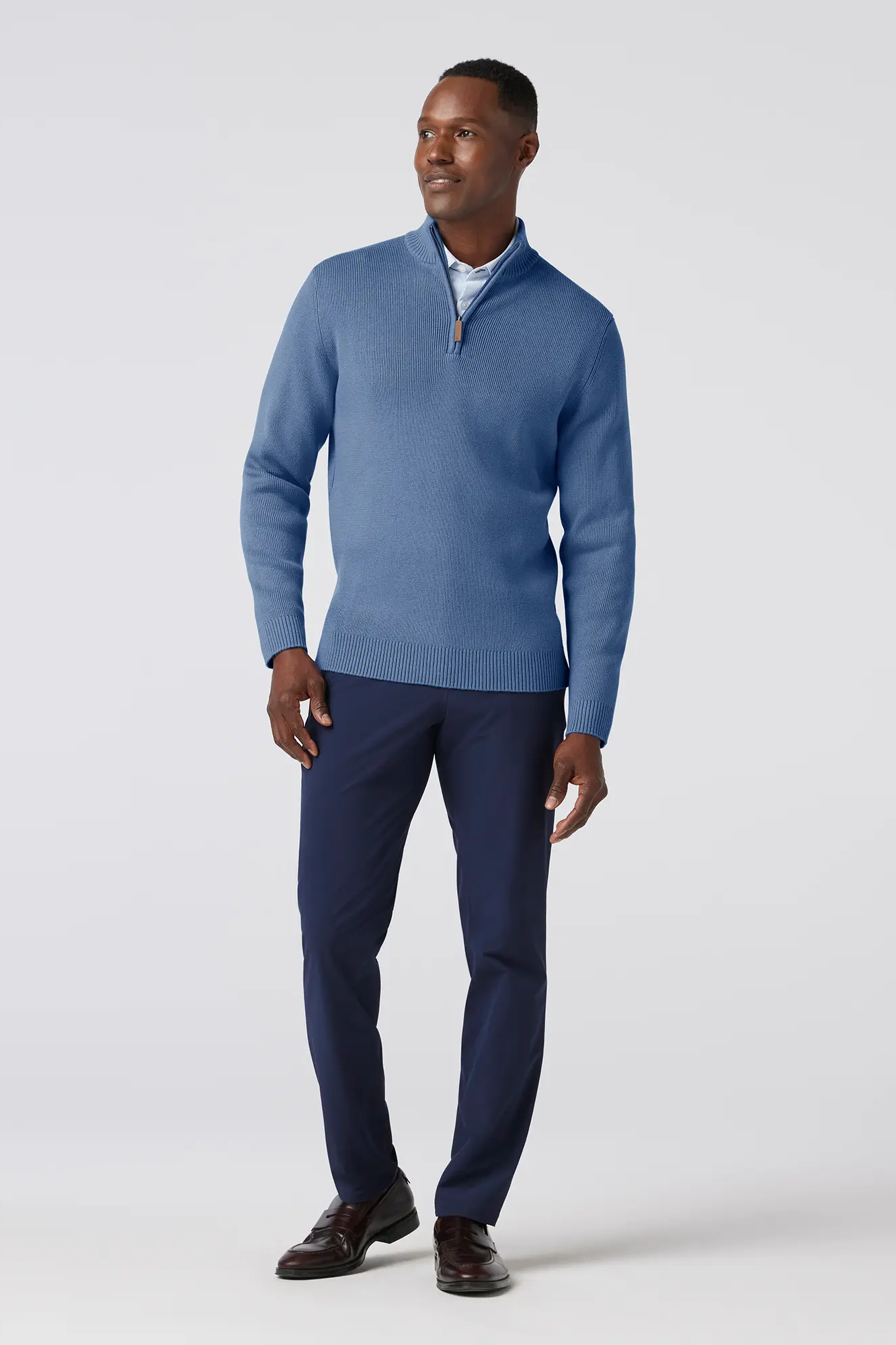 Hilcrest Quarter Zip - Denim Blue Solid