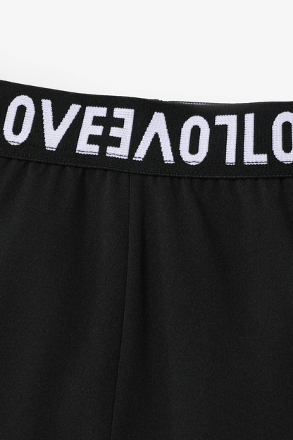 Girl's Love Print Black Leggings