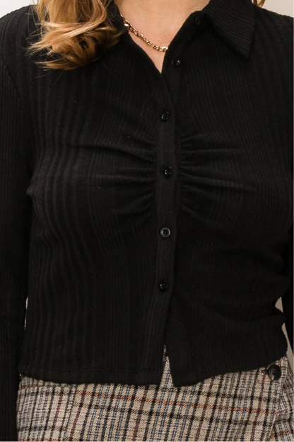 Cozy Central Brushed Rib Knit Cropped Shirt
