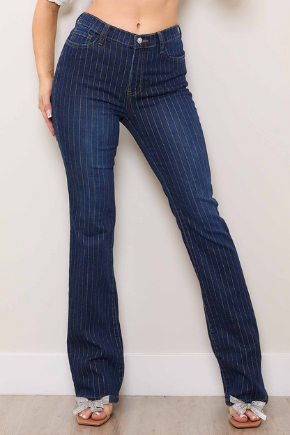Metallic Stripe Bootcut Pants
