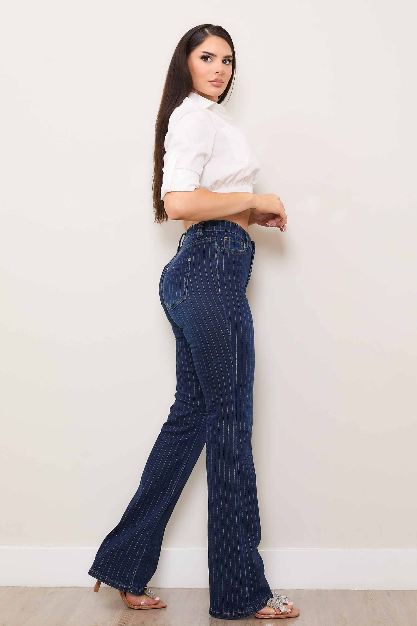 Metallic Stripe Bootcut Pants